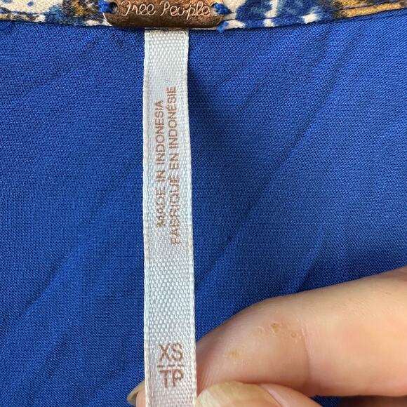 Free People Say You Love Me Mini Dress XS Boho Blue Paisley Fall Festival Flowy - Picture 7 of 8